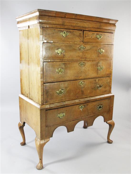 An early 18th century walnut chest on stand, overall 3ft 8.5in.